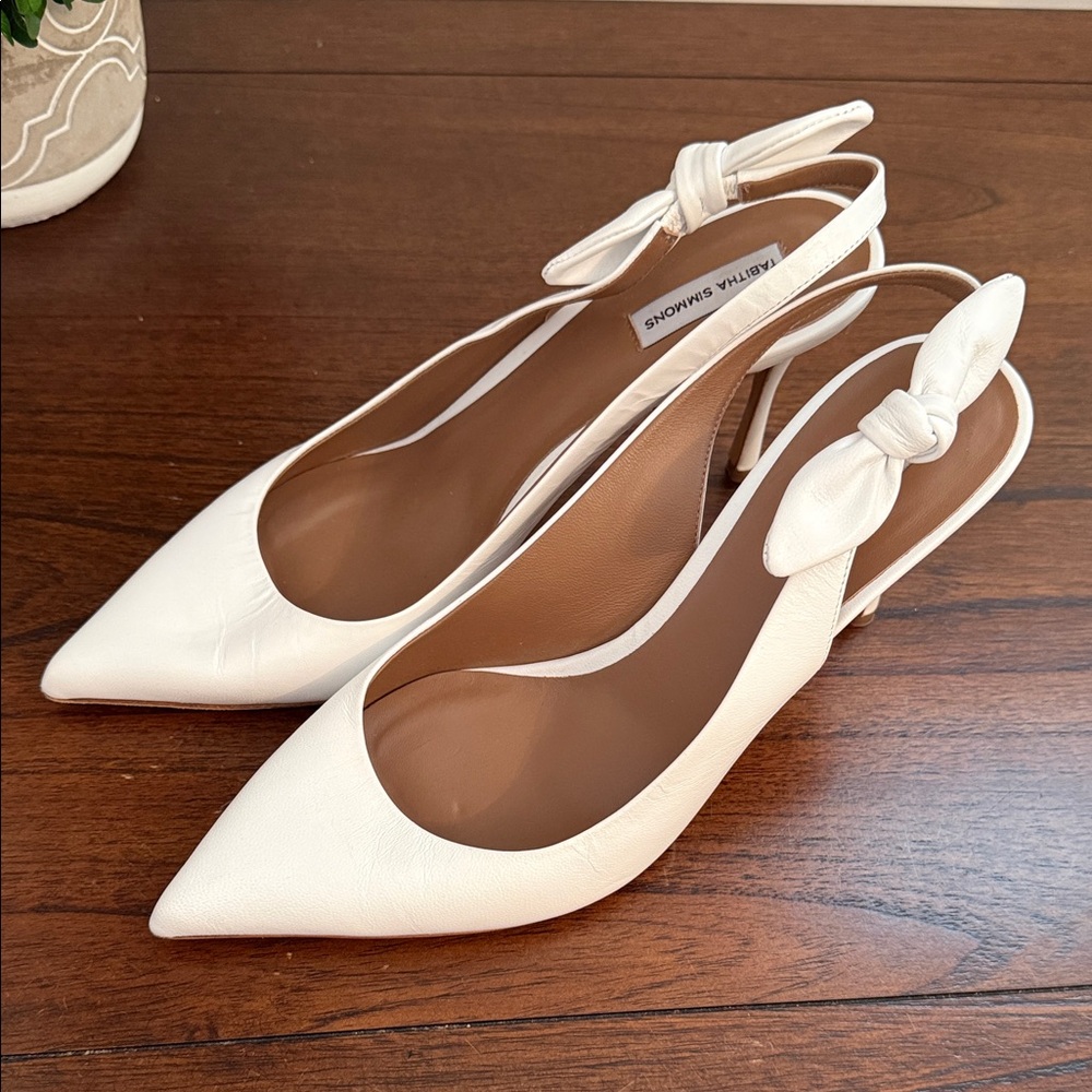 Tabitha Simmons White Leather Knot Slingback Pumps